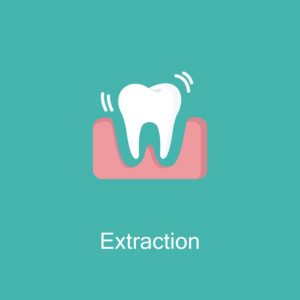 A graphic representation of a tooth inscribed with the term "extraction" to signify dental procedures.